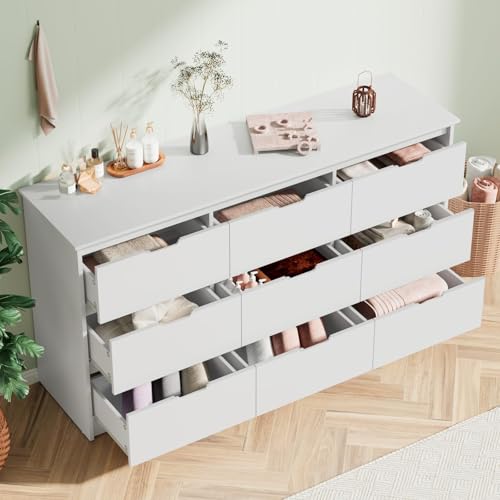 9 Drawer White Dresser for Bedroom with Deep Drawers