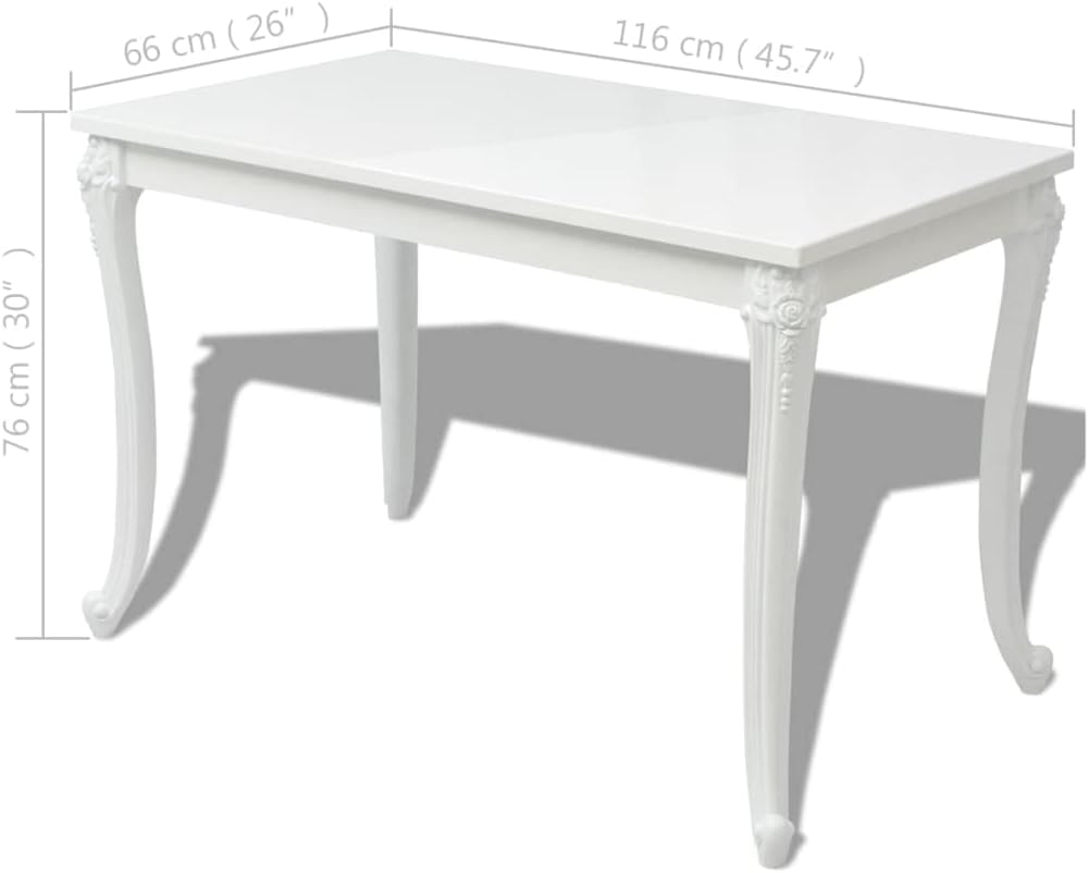 Dining Table 45.7" High Gloss White Dinner Table Home Kitchen Desk