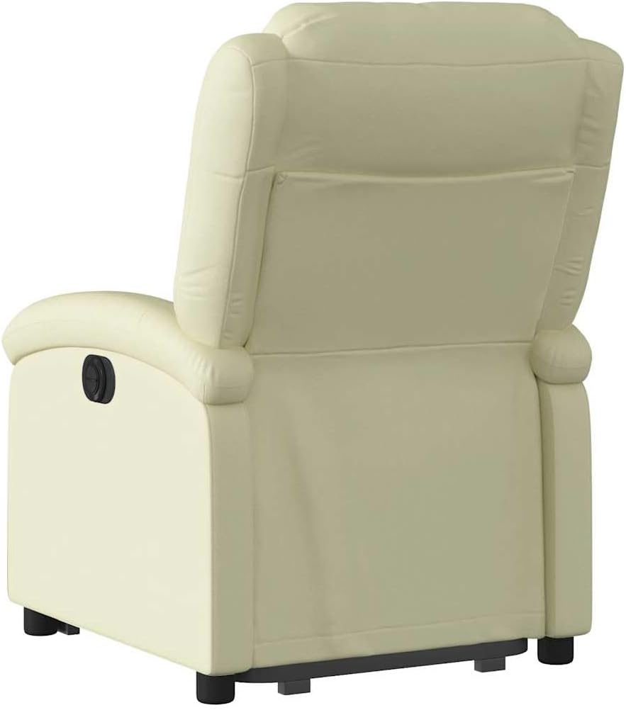 Recliner Chair - Cream Real Leather, Manual Reclining, Easy Stand-Up Function, Comfortable Seating for Elderly, Solid Frame, Convenient Side Pocket