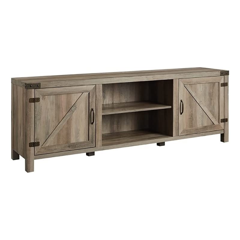 70" Farmhouse Barn Door Rustic Wood TV Stand Console with Storage in Rustic Gray Wash