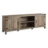 70" Farmhouse Barn Door Rustic Wood TV Stand Console with Storage in Rustic Gray Wash