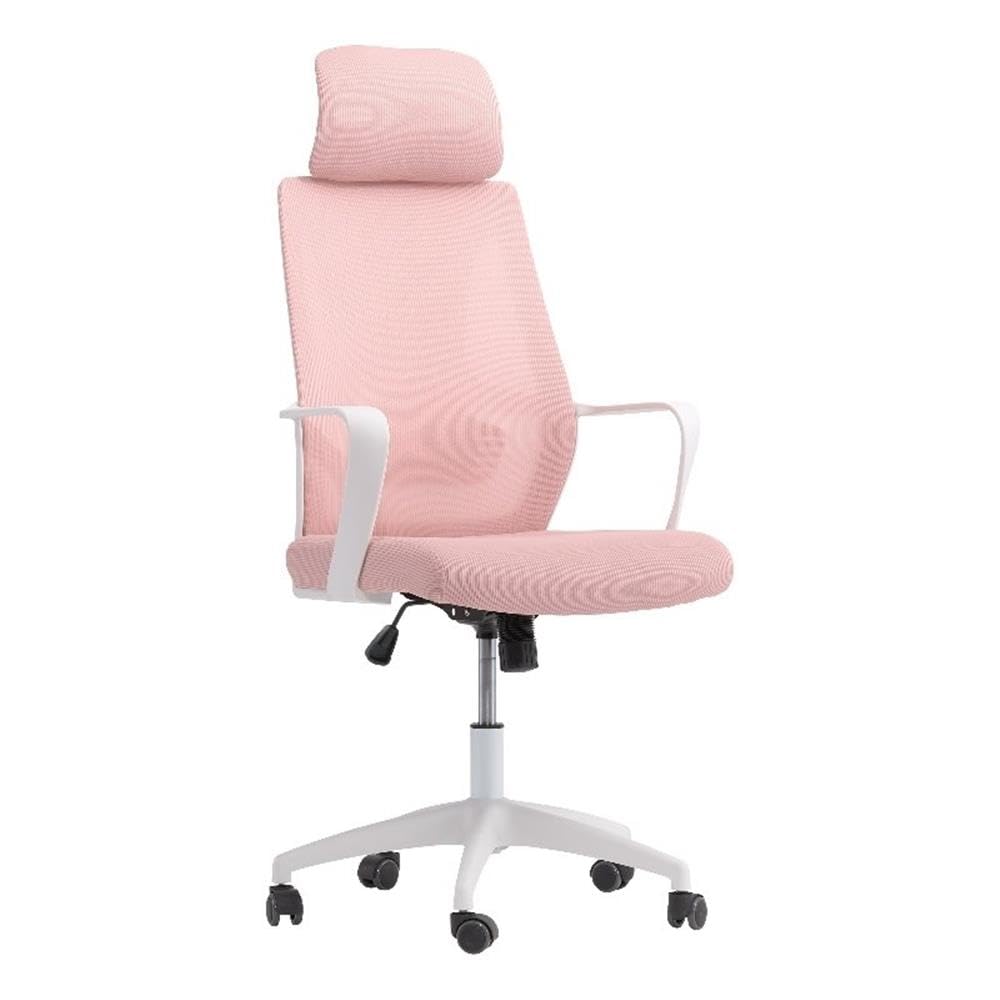 Row Modern Fabric Mesh Back Pink and White Office Chair