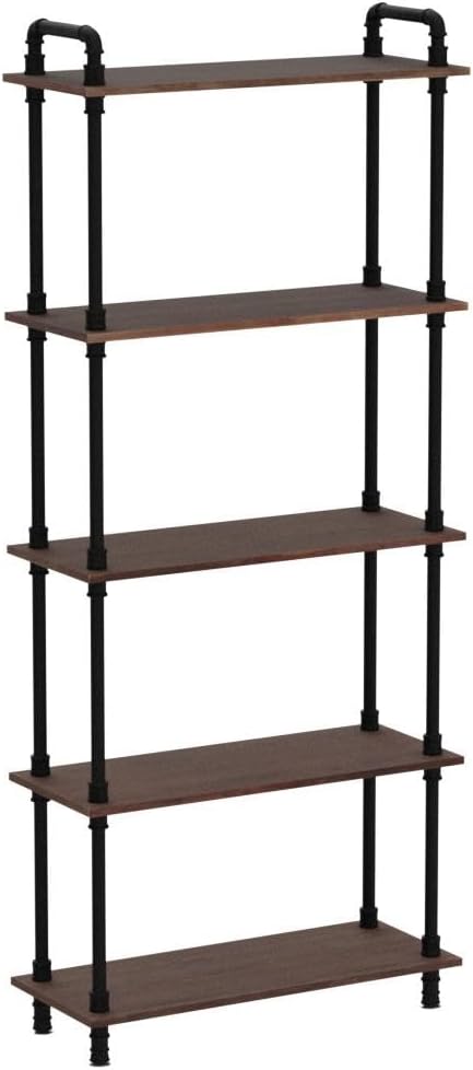Industrial Bookshelves, Wood Pipe Bookshelf, 5 Shelf Rustic Display Storage Tall Standing