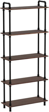 Industrial Bookshelves, Wood Pipe Bookshelf, 5 Shelf Rustic Display Storage Tall Standing