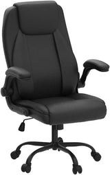 Office Chair PU Leather Executive Chair Padded Flip Up Armrest Computer Chair