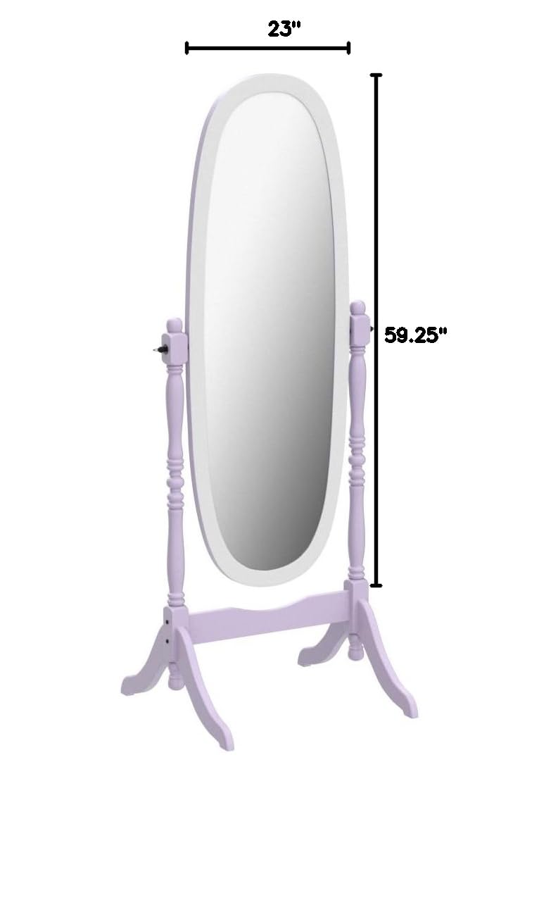 Oval Cheval Standing Mirror, Purple/White, 59.25 x 23 x 21