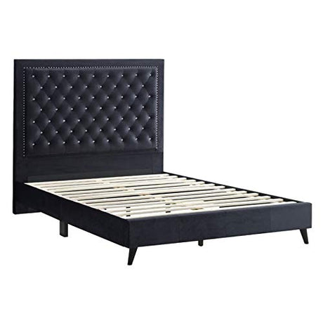 Alba Velvet Upholstered Queen Bed in Black