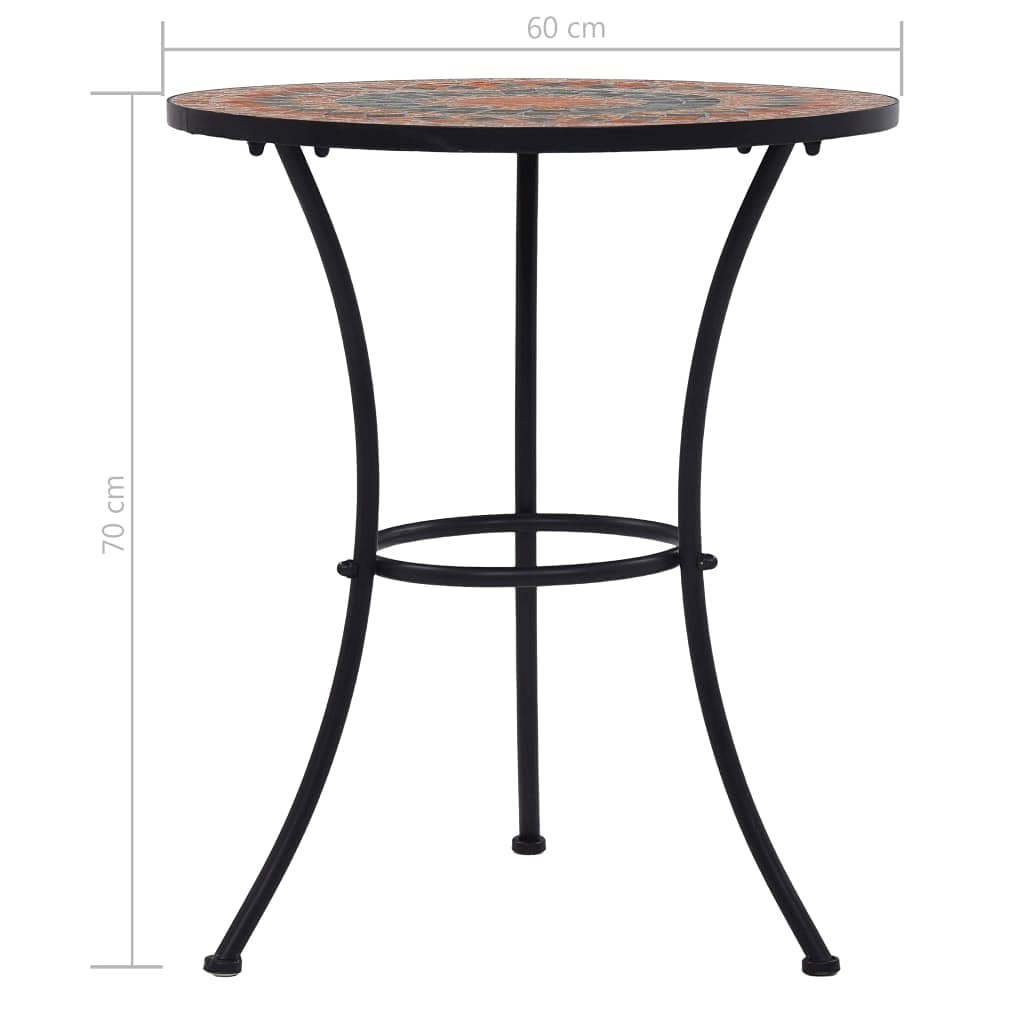 3 Piece Mosaic Bistro Set Ceramic Tile | Terracotta, Gray and Orange