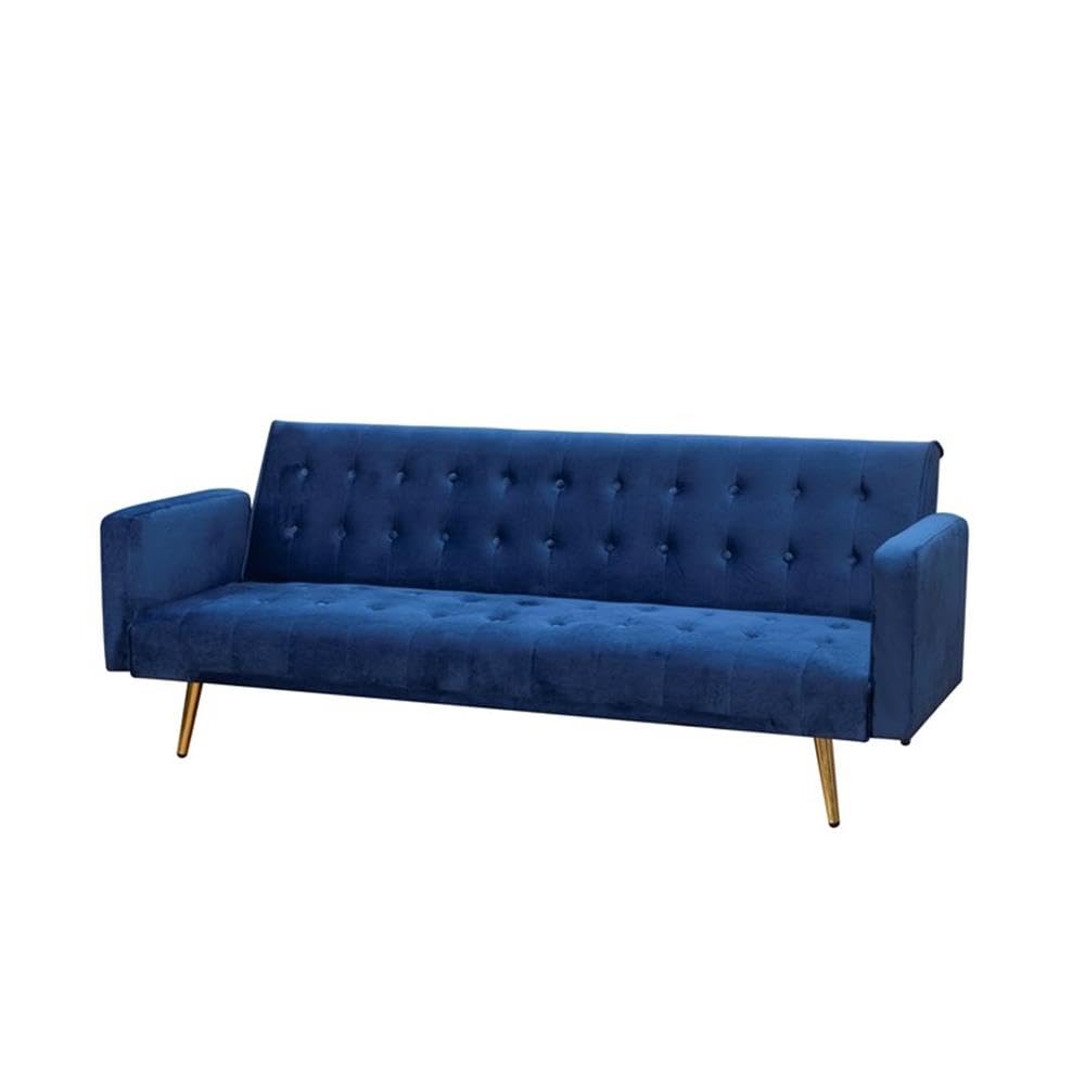 Mid Century Convertible Sofa Couch for Living Room, Button Tufted Velvet Sofa Bed for Small Apartment, Modern Futon Couch in Navy Blue