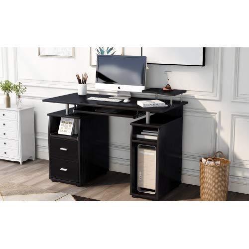 47 Inch Computer Desk with Hutch and 2 Drawers Home Office Study Writing Desk