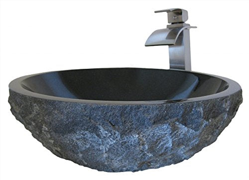 Natural Granite Vessel with Brushed Nickel Faucet and Strainer Drain