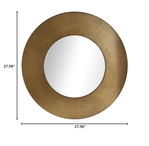 27 Inch Round Wall Mirror - Vintage Bronze Metal Frame