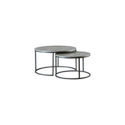 Rustic Revival 2-Piece Nesting Coffee Table Set, Round Gray Faux Marble Tabletops