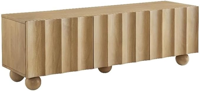 Sorren 54 Inch Scalloped TV Stand in Walnut – 3 Door Media Console Cabinet
