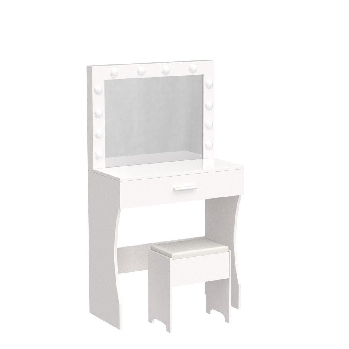 Vanity Table Set with Lighted Mirror - Makeup Vanity with Lights, Adjustable Brightness, Large Drawer Sturdy Wood Vanity, White 80x40x140cm