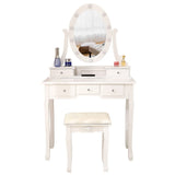 Light Bulb Single Mirror 5 Drawer Dressing Table White，Vanity Table with Mirrors,Makeup