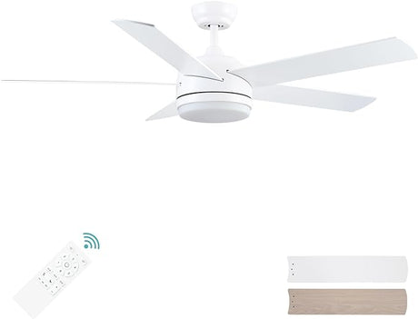 52 inch Black Ceiling Fan with Lights and Remote Control,Dimmable tri-Color temperatures