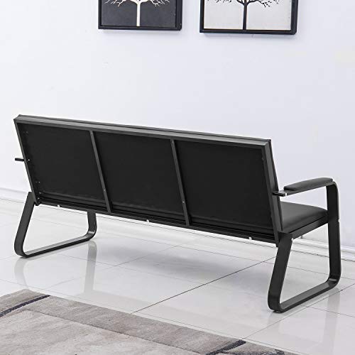 wonline Waiting Room Chair with Armrest PU Leather Office Furniture Bench, Office Guest Seating Lobby Conference Reception Chairs for Airport Clinic Hospital Bank Salon Barber(Black)
