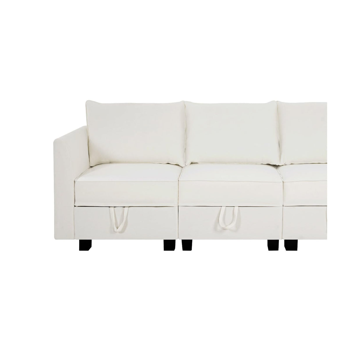 Elizabeth Modular Sectional Sofa Linen U Shaped Couch with Ottomans Convertible Sectional Couch 7-Seater Sofa with Storage Seat, L- Shaped Sectional Sofa - White Down