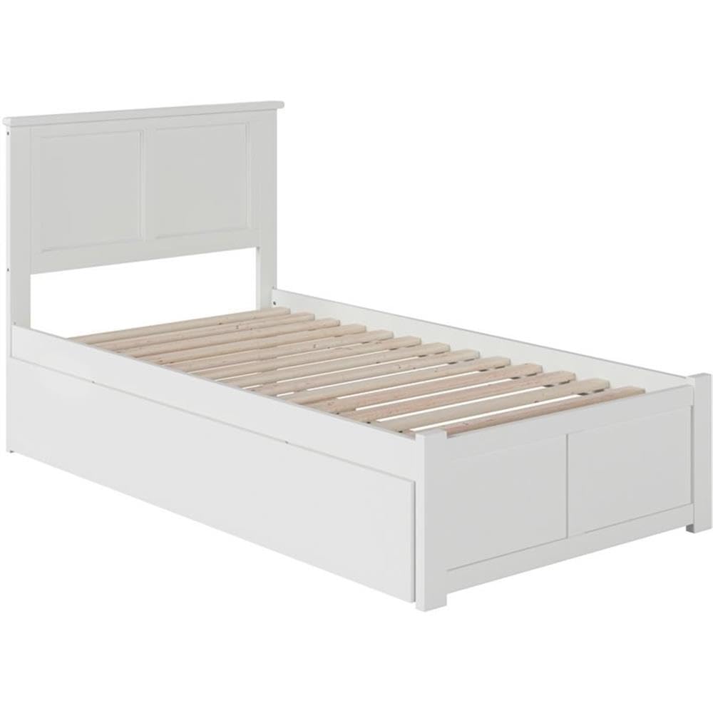 Pemberly Row Twin Solid Wood Bed with Twin Trundle with USB Charger in White