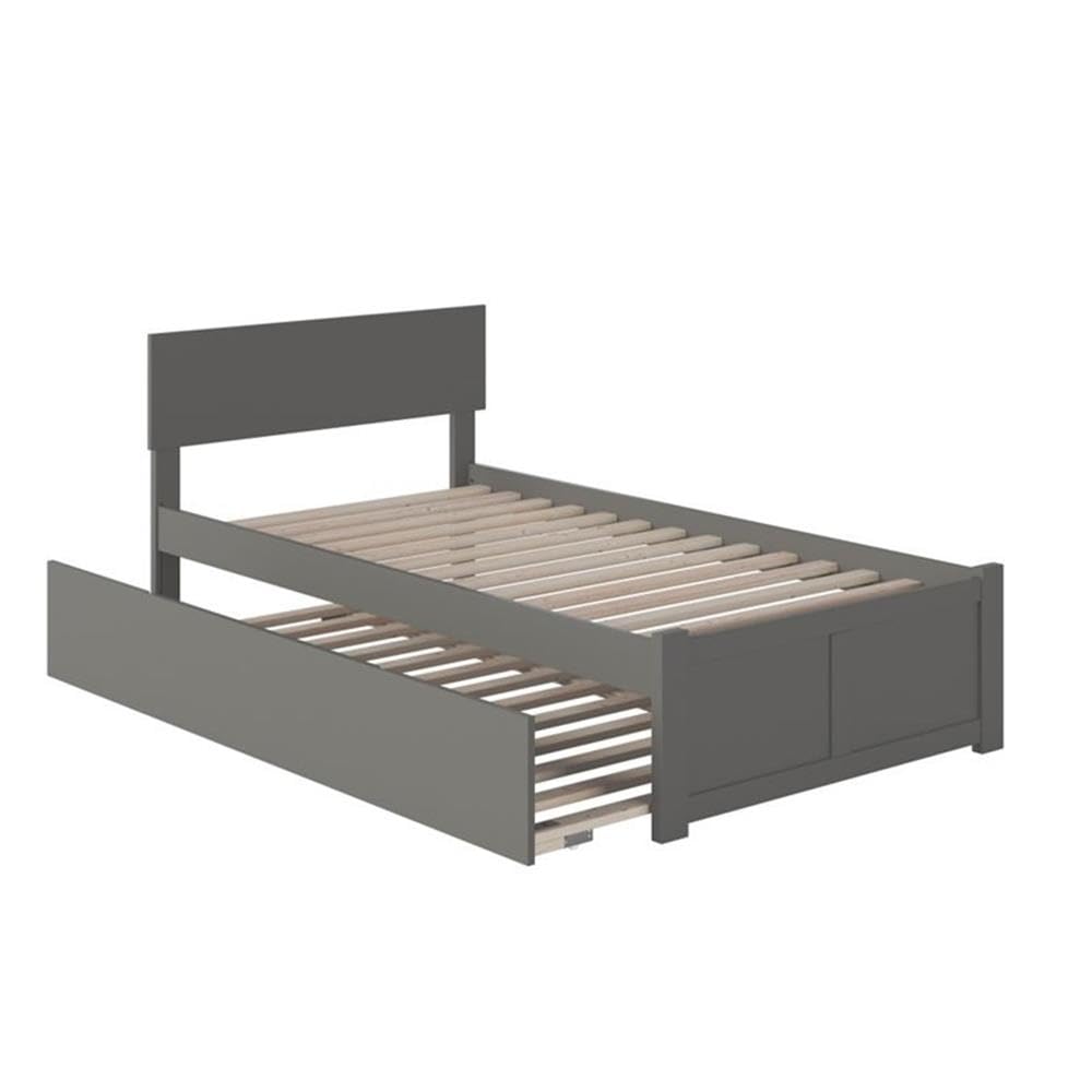 Wood Twin-XL Platform Panel Bed with Trundle in Gray