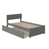 Wood Twin-XL Platform Panel Bed with Trundle in Gray