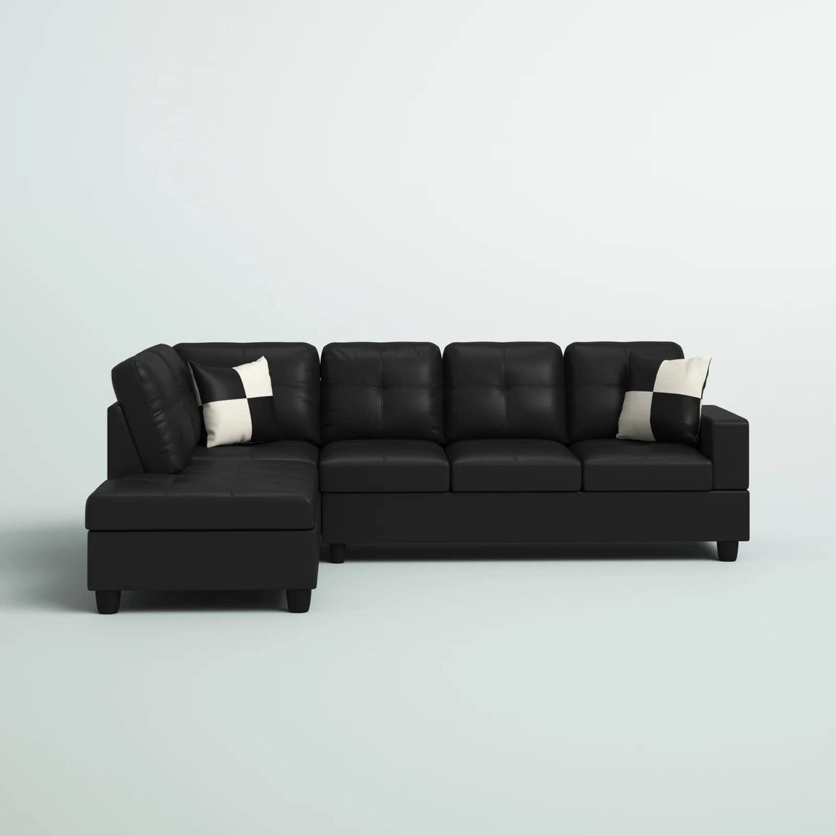 Genesis Sectional Sofa L-Shape-PU Leather, Left Facing, Black