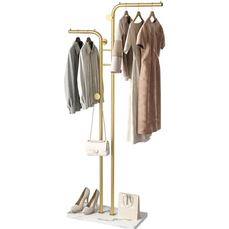 Coat Rack, Freestanding Metal Coat Racks, Double-pole Clothes Hat Stand with 5 Hooks