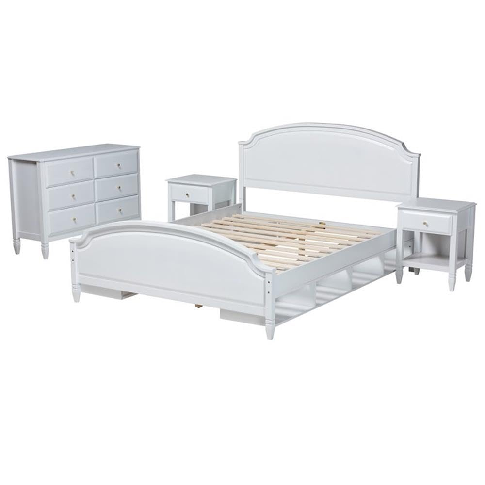 Elise White Finished Wood Queen Size 4-Piece Bedroom Set