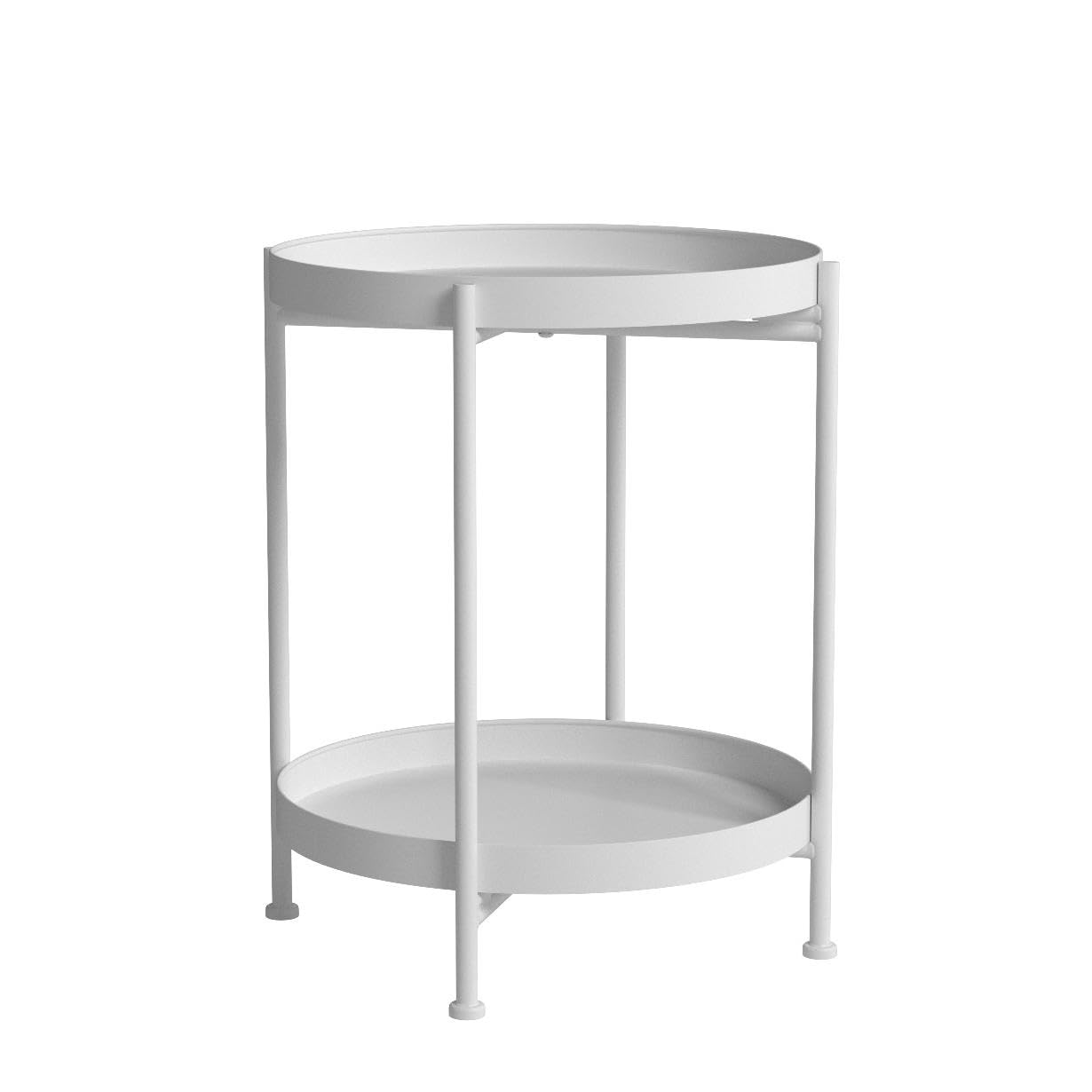 Folding End Table 2-Tier Metal Round Side Table with Removable Tray for Living Room