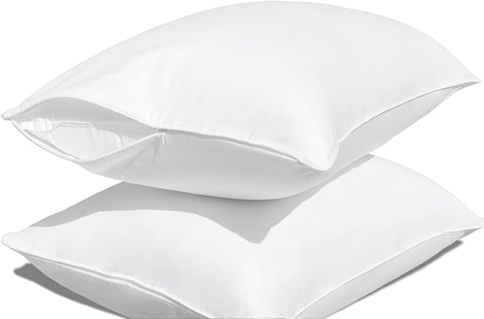 White Pillow Cases Standard Size-100% Cotton Pillowcase Covers with Zipper Hidden