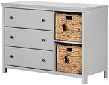 Cotton Candy 3-Drawer Dresser with Baskets Pure White and Rustic Oak, Coastal