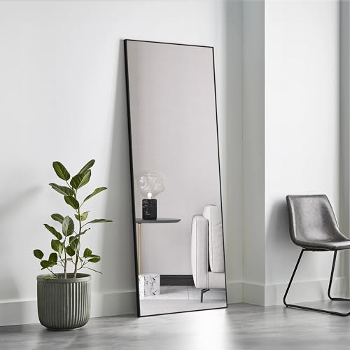 64×21 Inch Large Hanging Wall Mirror - Black Aluminum Frame