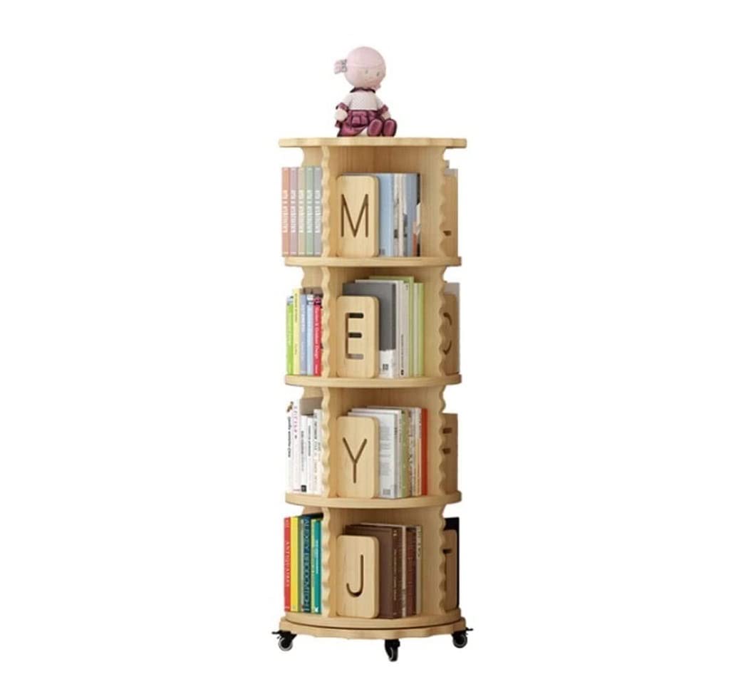 Book Shelves Bookcase Bookshelf 360 Degree Rotating Bookshelf with Letters Baffle