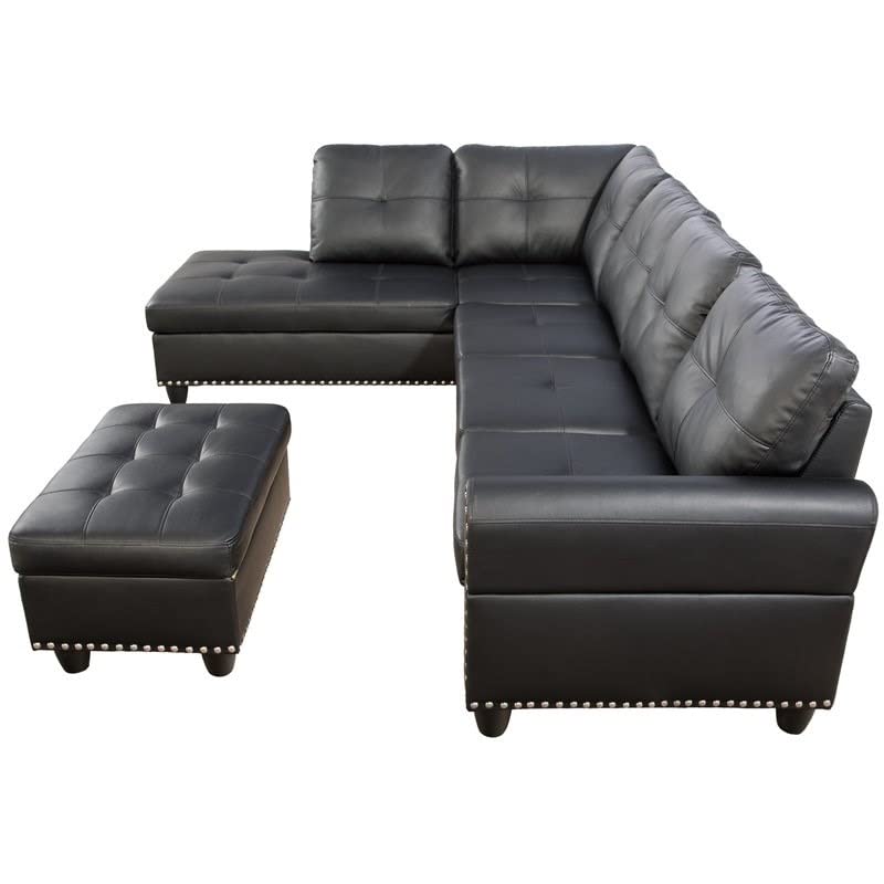 99.5" W x 67" D Transitional PU Faux Leather Sectional Sofa with Chaise Lounge & Storage