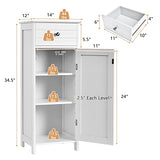 Floor Storage Cabinet, Bathroom Freestanding Side Storage Organizer, Single Door Floor Storage Cabinet w/Drawer & Adjustable Shelves,