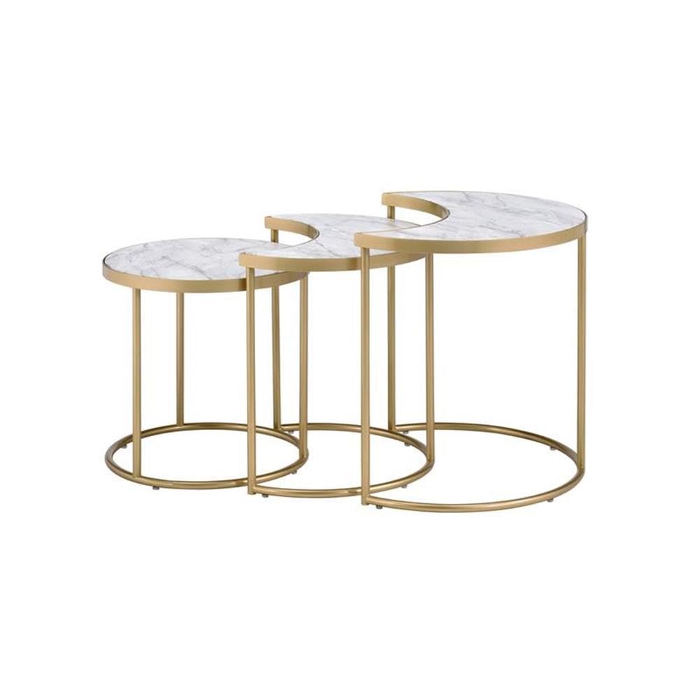 Anpay 3Pc Pack Nesting Tables in Faux Marble & Gold