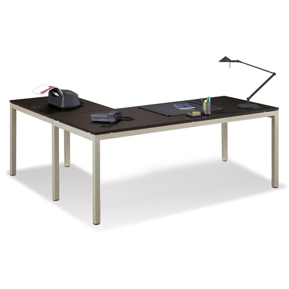 at Work Reversible L Shaped Desk 60" W Espresso Laminate Brushed Nickel