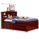 Model 82821K6-22 Solid Pine Full Captains Bookcase Bed with 6 Drawers in Rich Merlot