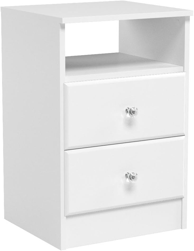 Astrid Simplistic Nightstand with 2 Drawers and Open Shelf, Functional Bedside Table