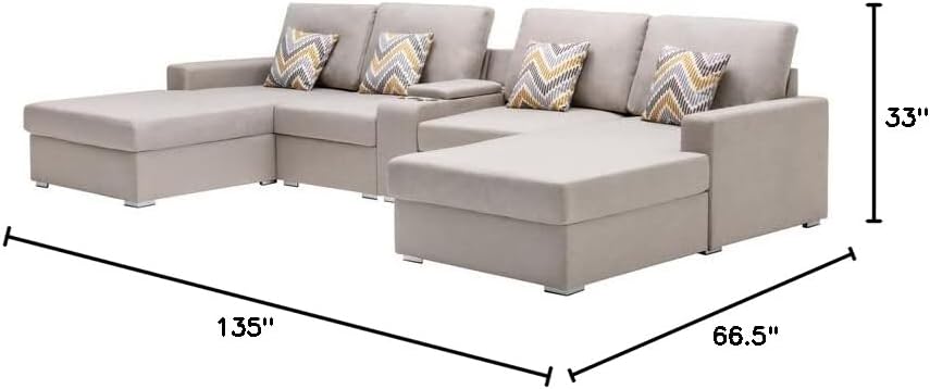 Nolan Beige Linen Fabric 5Pc Double Chaise Sectional Sofa