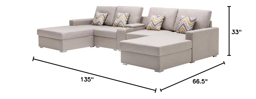 Nolan Beige Linen Fabric 5Pc Double Chaise Sectional Sofa