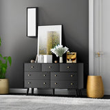 7 Drawers Dresser for Bedroom, 55'' Dressers & Chests of Drawers with Gold Handles and 7 Large Drawer, Modern Double Wooden Storage Organizer Cabinet, Hallway, Black