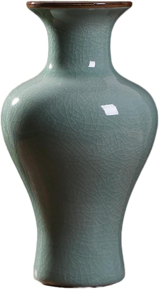 Cyan Crack Ceramic Crafts Vase Decorations (Color : D-w17xh32cm)