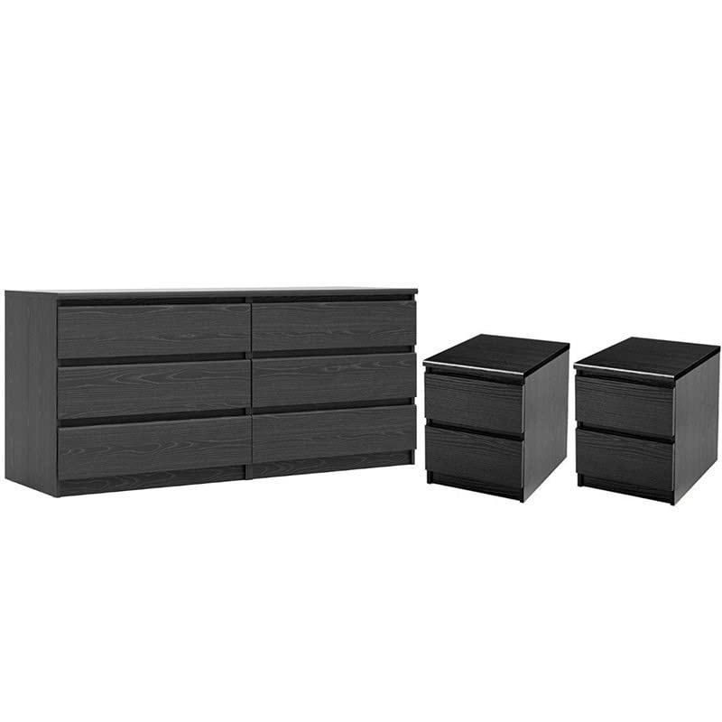 3 Piece Bedroom Set with 6 Drawer Double Dresser and Two 2 Drawer Nightstands