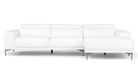 Rousso Leather Sofa with Ratcheting Headrests - Right Chaise - White