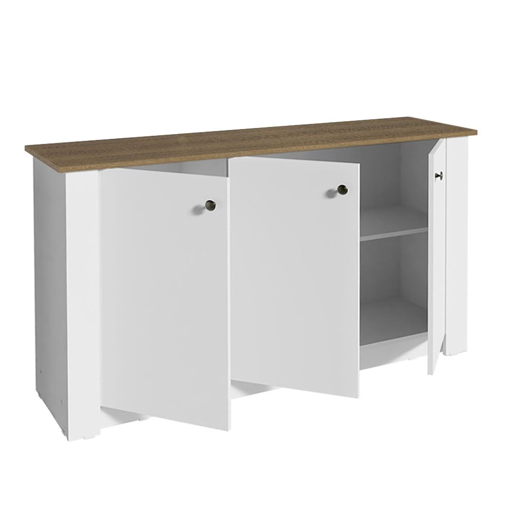 Madesa Sideboard Buffet Cabinet, Modern Storage Cabinet with 3 Doors, 31" H, 15" D, 53" L - White/Brown