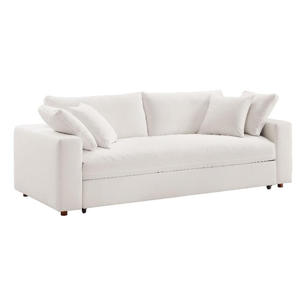 Commix Down Filled Fabric Sleeper Sofa in Pure White