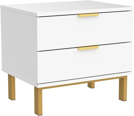 Set of 2 Nightstands with 2 Storage Drawers & Gold Metal Legs, Modern Bedside Table