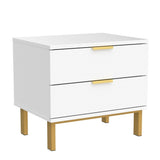 Set of 2 Nightstands with 2 Storage Drawers & Gold Metal Legs, Modern Bedside Table